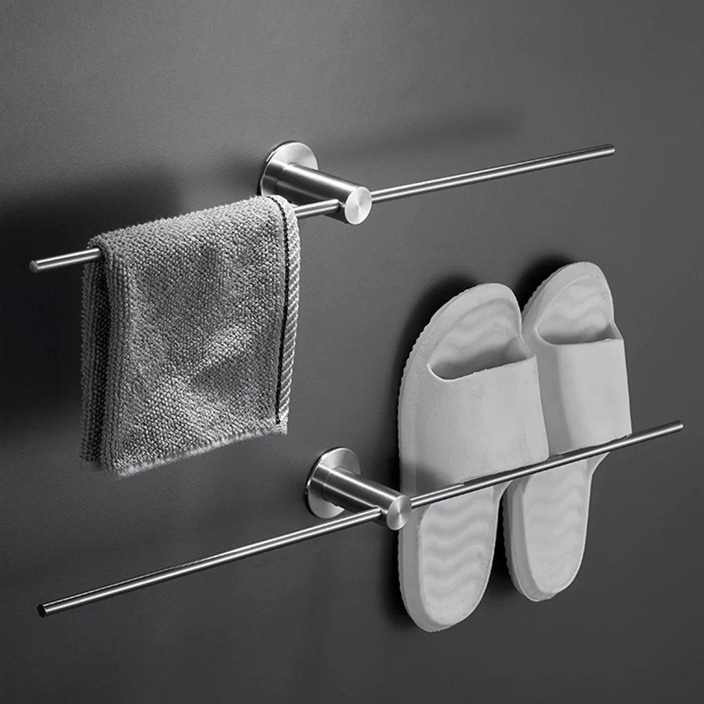 New High Quality Minimalist Single Bar Towel Bar Chrome Stainless Steel Towel Rack Bathroom Accessories Wall Mount Hanger