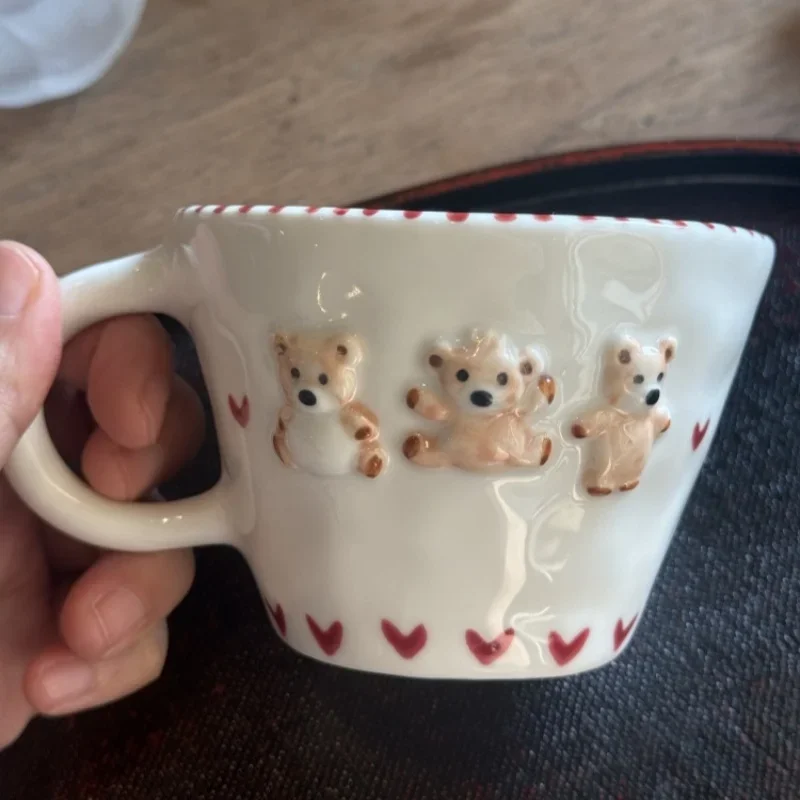Ceramic Hand Drawn Bear Mug 300ml Relief Coffee Cup