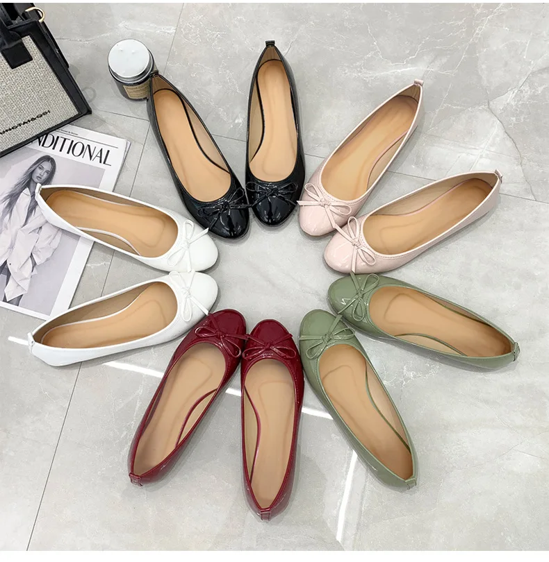 New Fashion Flat Shoes Women Ballerinas Round Toe Bowtie Slip on Ballet Flats Lazy Loafers Moccasins Ladies Casual Flats Shoes