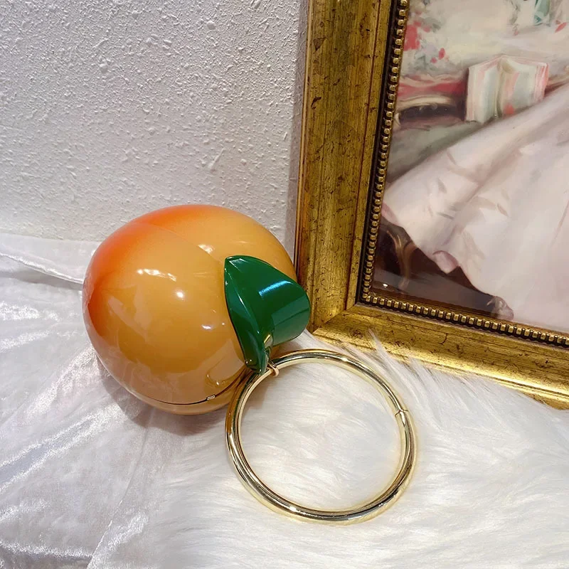 Women persimmon Acrylic bag cute pearl Evening Clutch Bag with beaded strap For Wedding Party Luxury purse And Handbag Designer