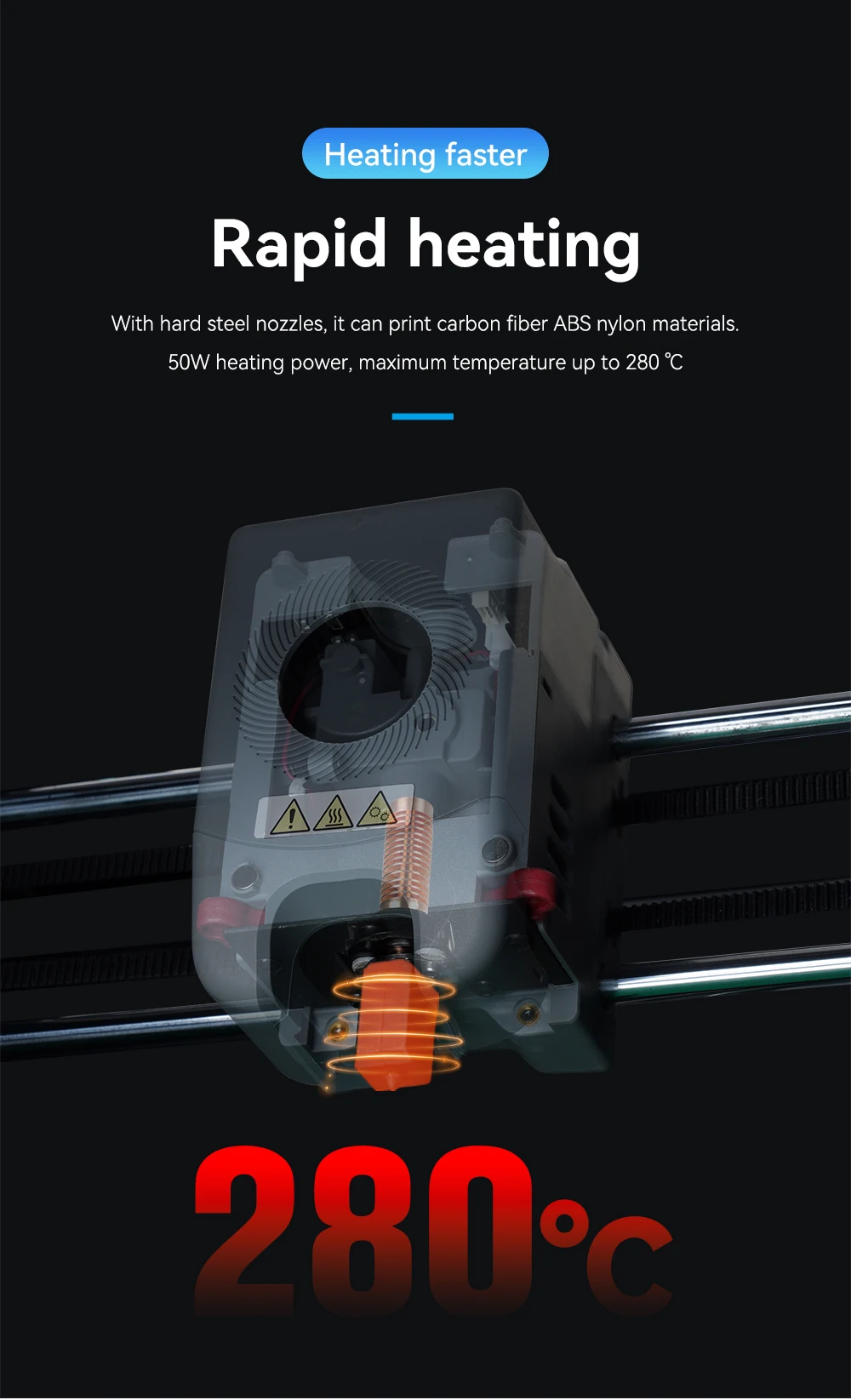 Upgrade Hotend für Flashforge Adventurer 5M / 5M Pro Pinting Head 280 ℃ Keramik-Heizblock-Set AD5M, Hartstahldüse, heißes Ende – Detail 3
