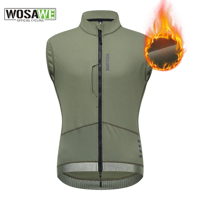 WOSAWE Men Cycling Vest Winter Warm Coat Windproof Vest Fleece-lined MTB Bike Bicycle Clothing YKK Two Way Zippers