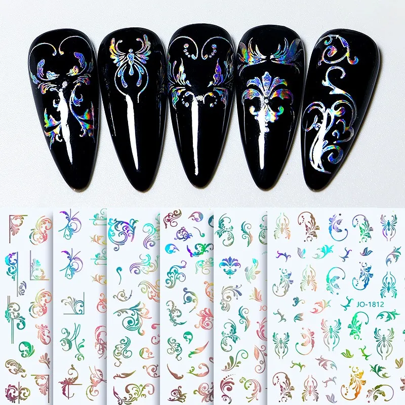 

2 Sheets Aurora Colorful Holographic 3D Bronzed Rattan Bohemian Totem Adhesive Nail Art Stickers Decals Manicure Ornaments