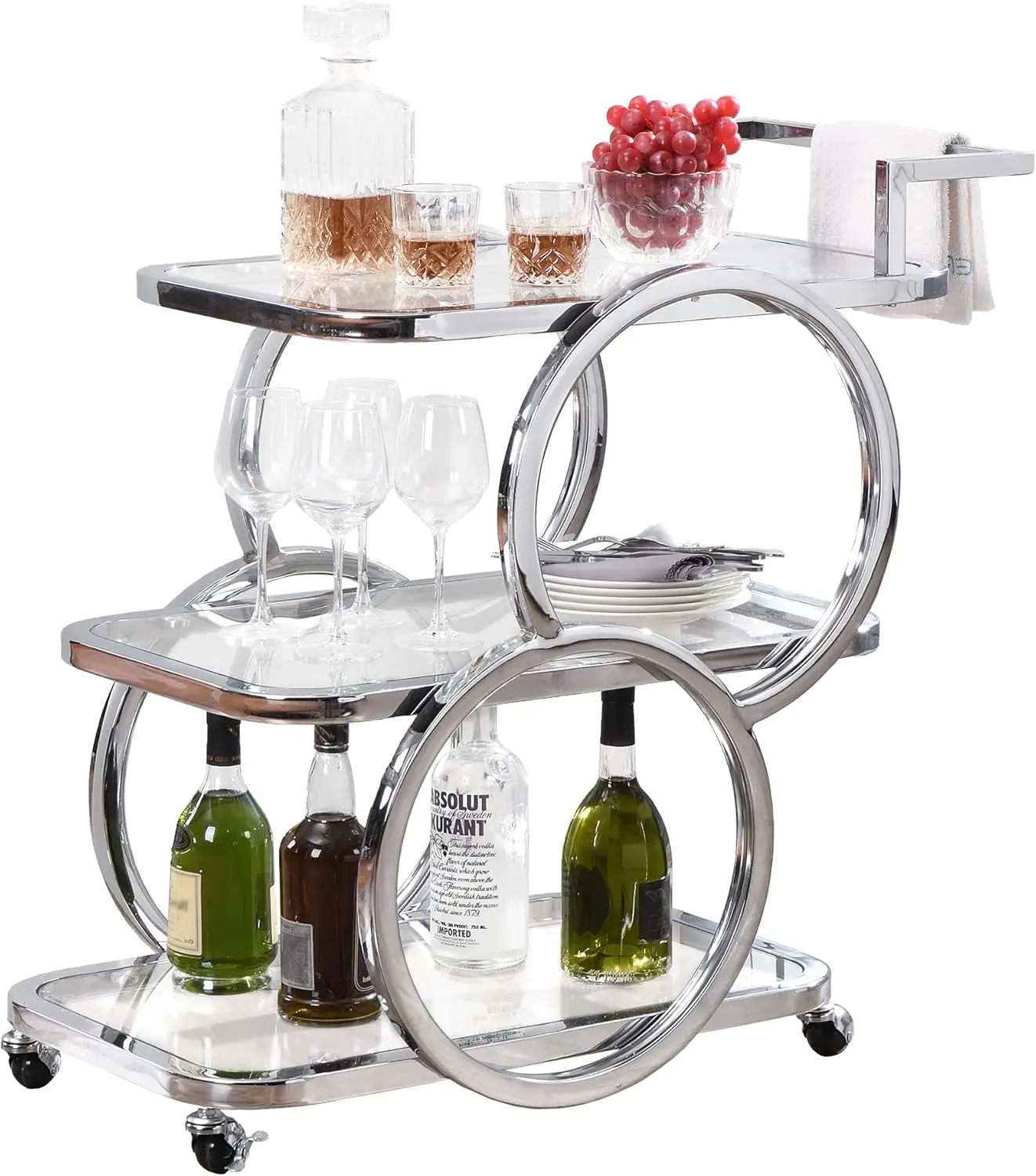 Home Bar Serving Carts 3 Tier Kitchen Carts on Wheels Mobile Bar Carts for Home Kitchen Dining Room Living Room Party, Chrome 6