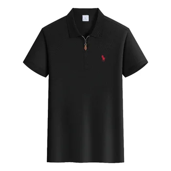 Polo ricamata di lusso a maniche corte da uomo, con mezza zip, top estivo comodo e traspirante, tinta unita, casual