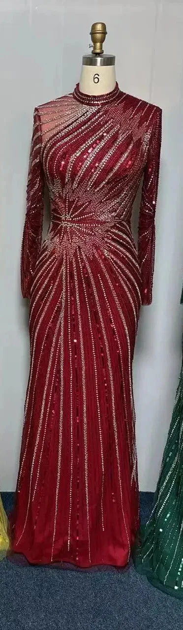 فساتين سهرة إسلامية أنيقة بحورية البحر باللون الأص...