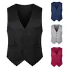 Formal Vest Sleeveless Pockets Single-Breasted Male Suit Vest Casual Party Bar Banquet Dress Waistcoat Solid Color Suit Vest 1