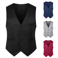 Formal Vest Sleeveless Pockets Single-Breasted Male Suit Vest Casual Party Bar Banquet Dress Waistcoat Solid Color Suit Vest 1