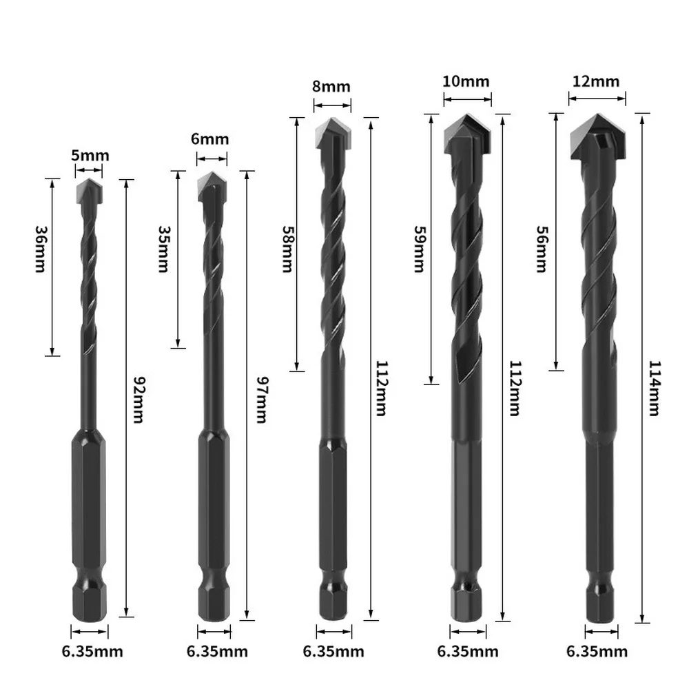 5pcs Masonry Drill Bits Kit Alloy Material Multifunctional Ceramic Tile Cement Glass Bit for Concrete Stone | Инструменты