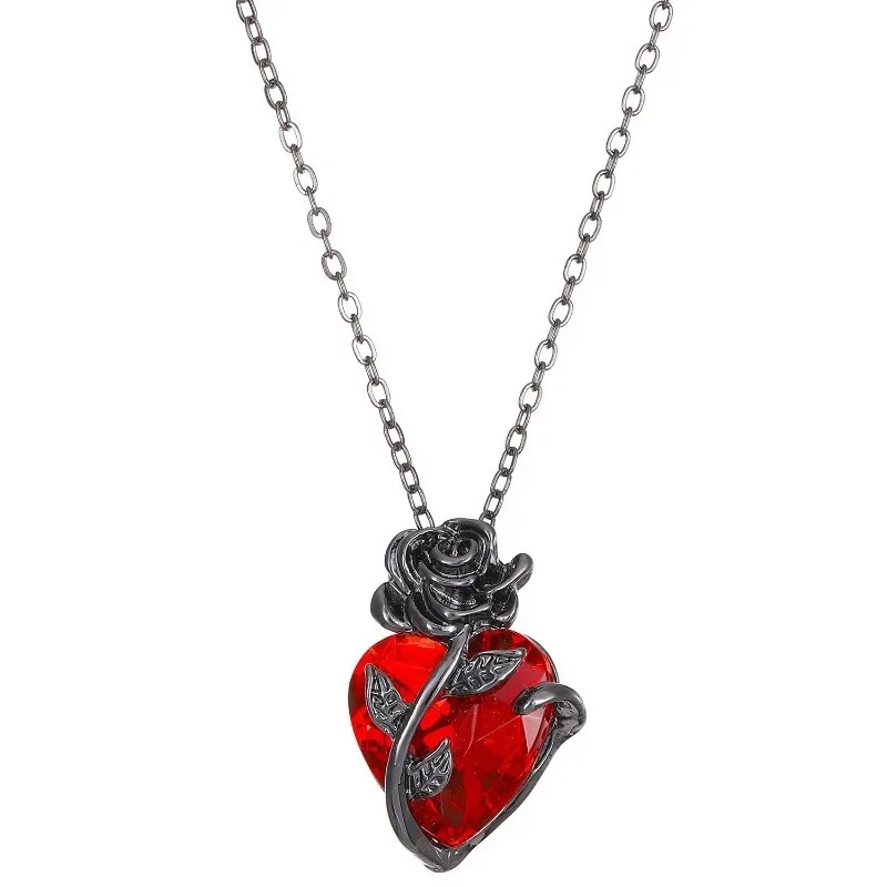 Love Rose Pendant Necklaces Fashion Design Dark Wrapped Flower Heart Shaped Female Clavicle Chain Valentine's Day Jewelry