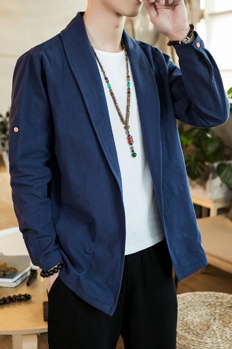 Men\'s Cardigan Retro Chinese Style Taoist Robe Hanfu Ancient Costume Casual Chinese Style Cloak Jacket Men\'s Clothing Plus Size