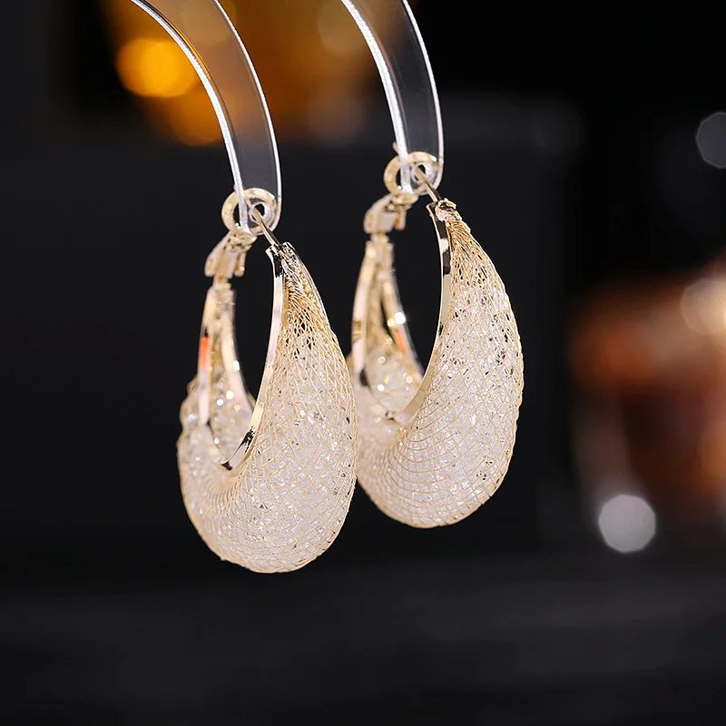 

French Fashion Temperament Reticulate Circle Earrings For Ladies Gold Plated Earings Wedding Luxury Jewelry