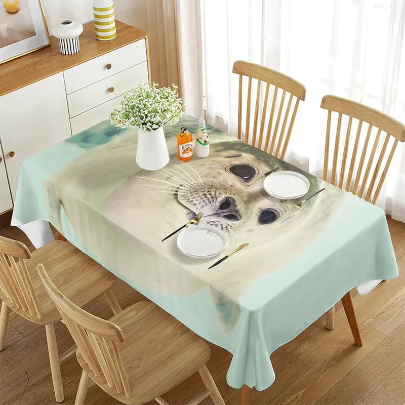 

Cute Sea Lion Tablecloth Wild Sea Animals Pattern Rectangular Tablecloth Dining Room Banquet Kitchen Outdoor Picnic Decoration