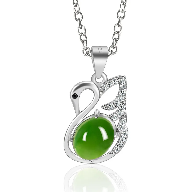 

Шпинат зеленый старый материал Hotan Jade Jasper маленький лебедь кулон S925 серебро инкрустированные естественные подвески для женщин влюбленные ювелирные изделия
