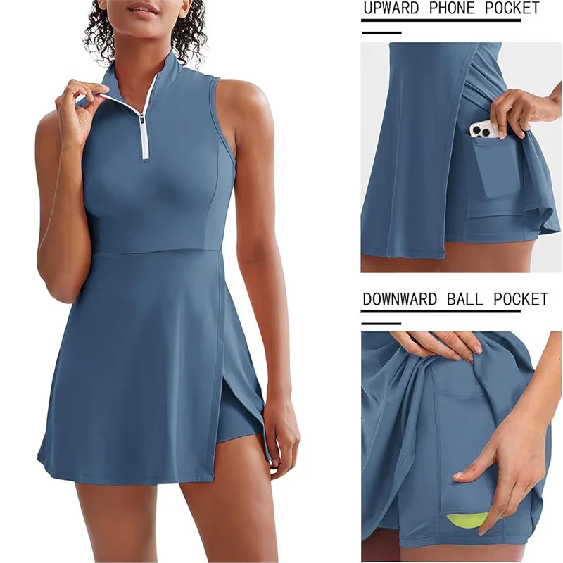 Tennis Women's Dresses with Shorts and Pocket Golf Wear Sport Badminton Clothing Active Wear Tracksuit Summer Sportswear