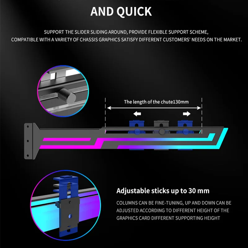 3PIN Graphics Card GPU Bracket with Built-in 5V ARGB Strip Adjustable Length and Height Stable Support & Anti-Deformation