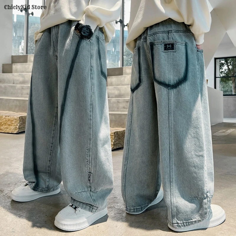 Boys Hip Hop Gradient Jeans Spring Autumn Kids Girls Fashion Loose Casual Denim Pants Children Elastic Waist Pockets Trousers 3