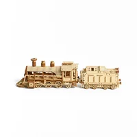 DIY 3D Wooden Puzzle Small Train Model Building Block Jigsaw Assembly Kits Educational Toy for Children Adults Decoration Gift 1