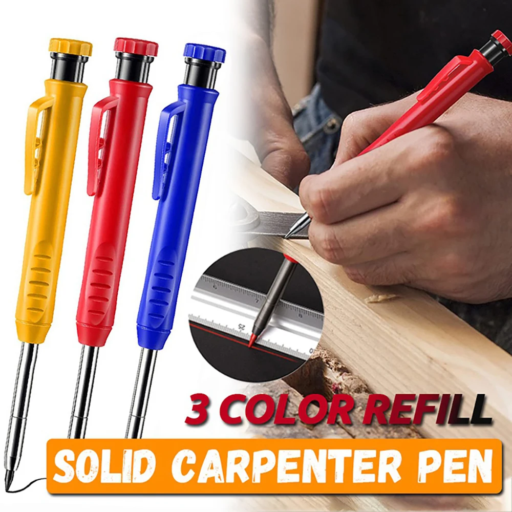 Carpenter Pencil Built-in Sharpener Architect Woodworking Mechanical Pencil 3 Colors Refill Construction Marking Tool Scriber