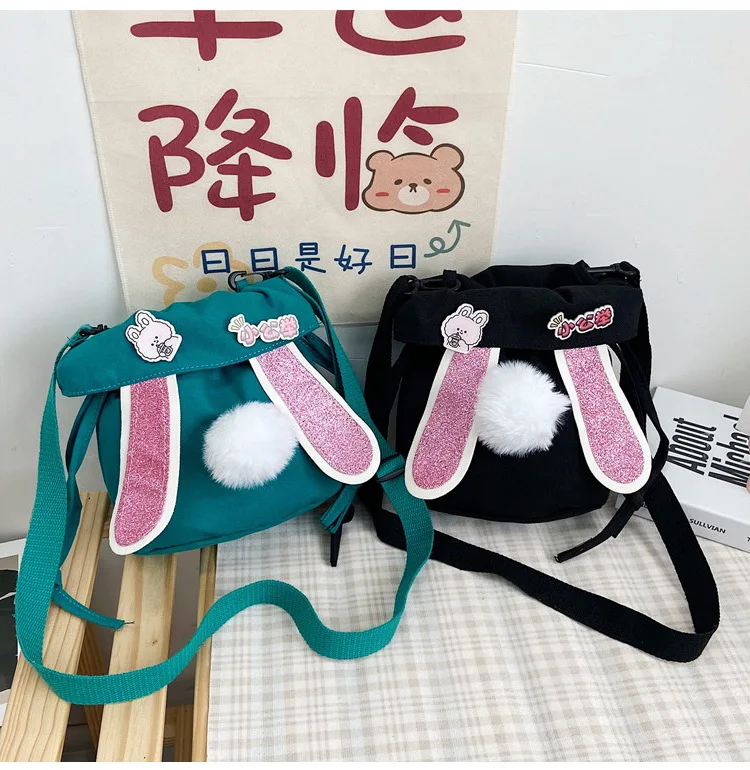 Women Lovely Rabbit Ear Canvas Bags 2022 New Japanese Style Girls Bucket Bag Casual Shoulder Messenger Bag