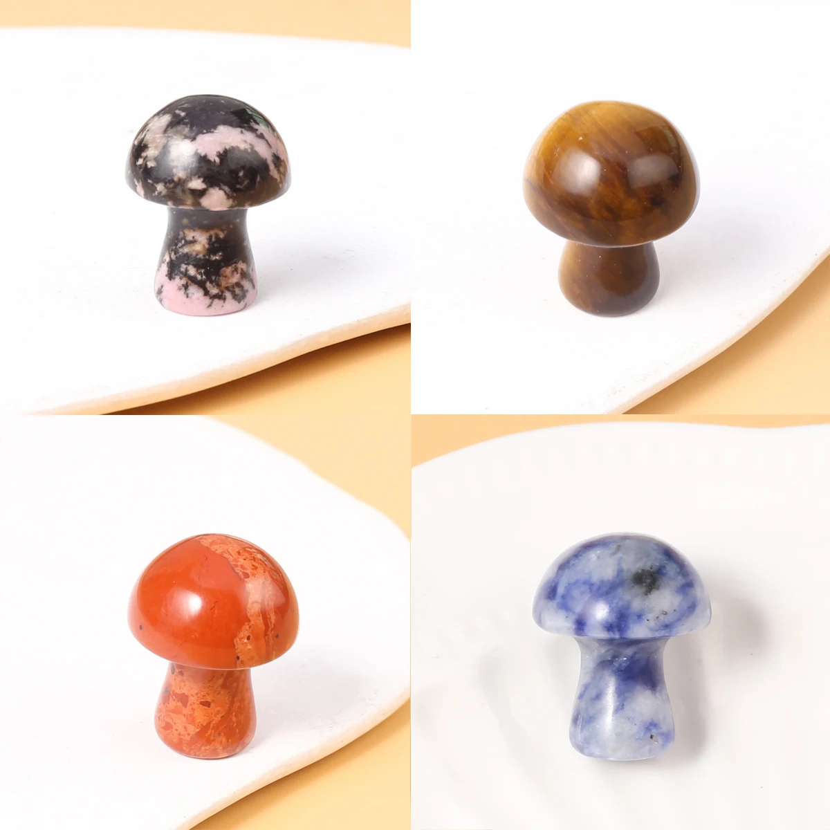 

Natural Semi-precious Stone Unakite Green Aventurine Clear Quartz Mushroom Shape Non-porous Small Ornaments Home Decoration