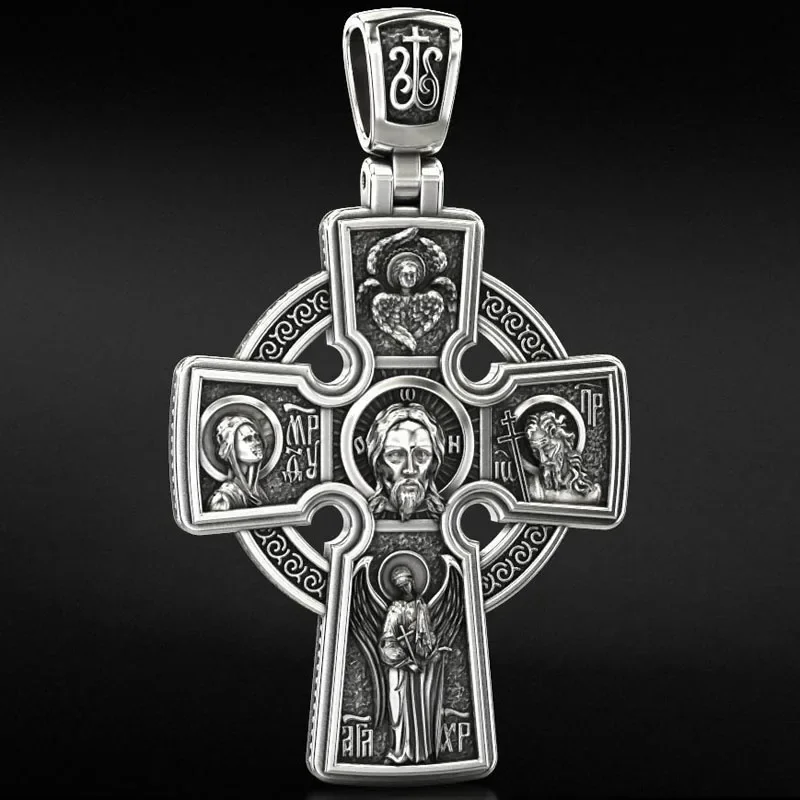 28g 3D Long Orthodox Cross With Saints Gold Pendant Customized 925 Solid Sterling Silver Pendant for samsung galaxy tab s7 s8 s7 fe 12 4 inch cross texture shockproof folio flip cover scratch resistant protective tablet stand wallet case with auto wake sleep function dark blue