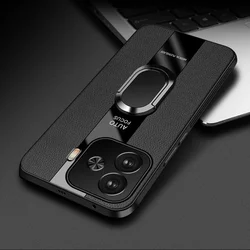 Luxury PU Leather Shockproof Magnetic Ring Stand Cover for IQOO Z9 Turbo (Black)
