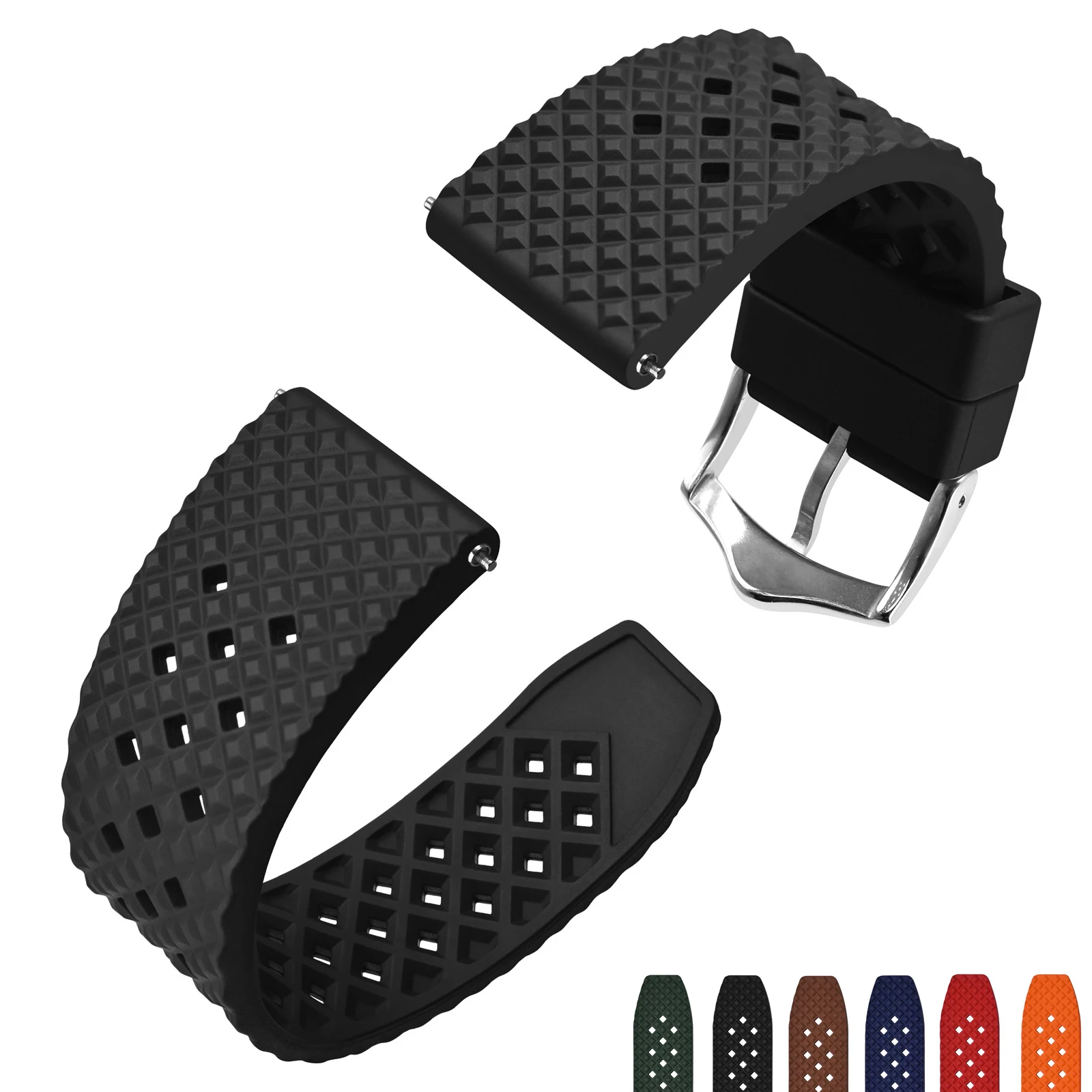 Pulseira de Relógio de Borracha 18 mm 20 mm 22 mm Anbeer Fluoro Banda à Prova Impermeável Água Liberação Rápida Substituição com Fivela Aço Inoxidável