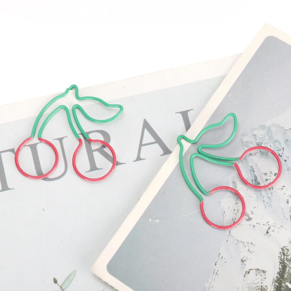 20개 체리 모양 종이 클립 2색 빨간색과 녹색 과일 모양 종이 클립 소형 3.1 ×3.1cm 과일 핀