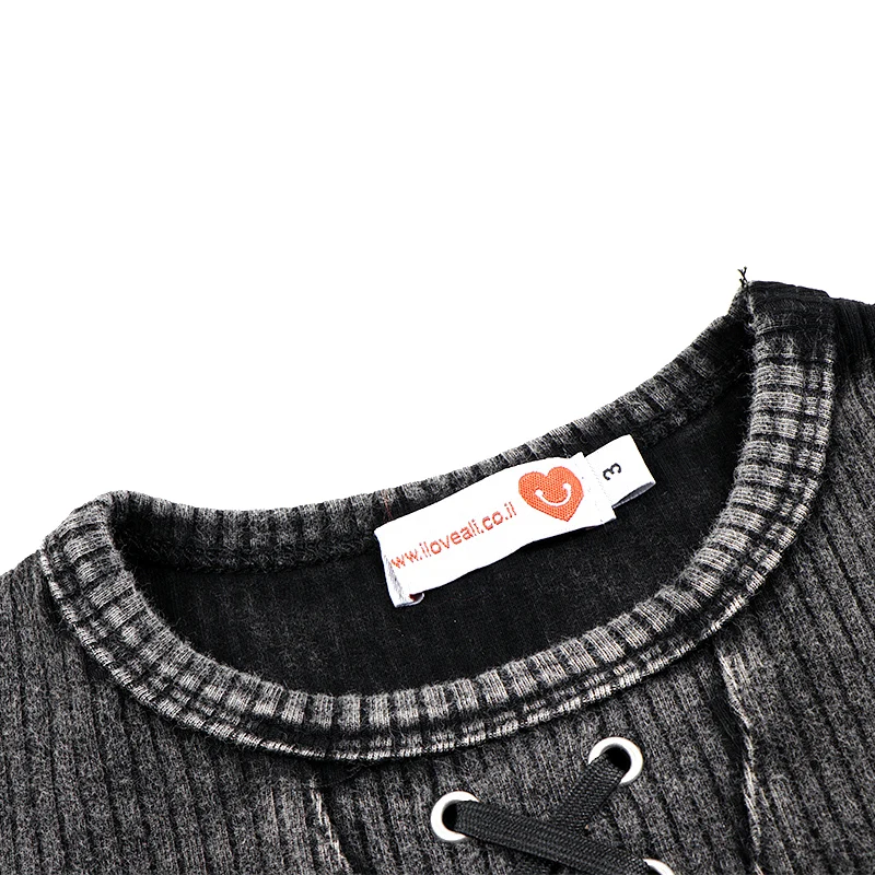 2024 Gerippte schwarze Washed-Sets mit Kordelzug, Winterkleidung, Kleider für Mädchen, Kindershirts und Babyhosen, schwarze mehrlagige Kleider – Detail 21