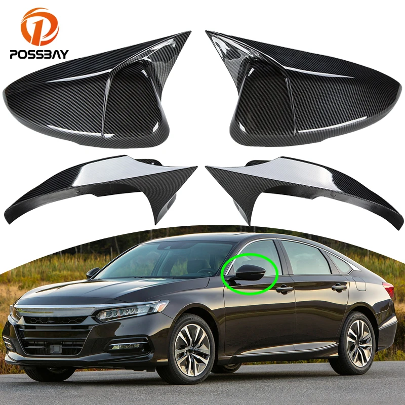 

POSSBAY 1 Pair Car Rear View Mirror Carbon Fiber Cover Ox Horn Rearview Side Protective Shell for Honda Accord 2018 2019 Styling