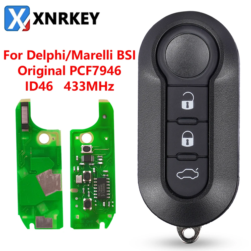 XNRKEY 3 Button Flip Key PCF7946 433Mhz for Fiat 500 500L Punto Florino Doblo Qubo for Delphi/Marelli BSI System Car Remote Key