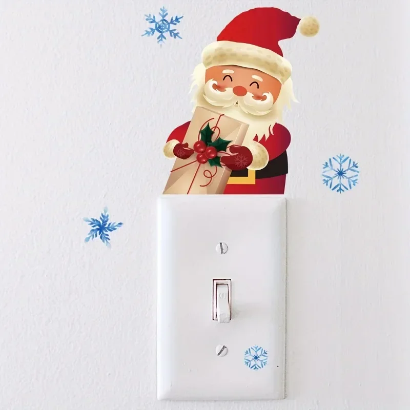Glow in The Dark Santa Claus Switch Sticker Christmas Decoration Self-Adhesive PVC Wall Decal for Bedroom and Living Room