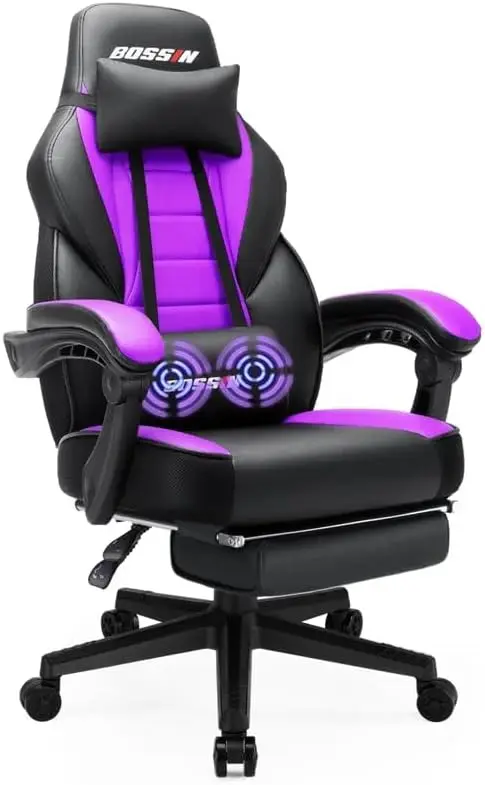 BOSSIN Gaming Chair with Footrest and Massage 400lb Weight Capacity, Big and Tall Gaming Chair for Adults, Ergonomic Heavy Duty 1
