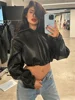 Fall Zipper Jackets For Women Loose Faux Pu Leather Crop Tops Jackets Coats Varsity Bomber Long Sleeve Hoodie Black Jackets 1