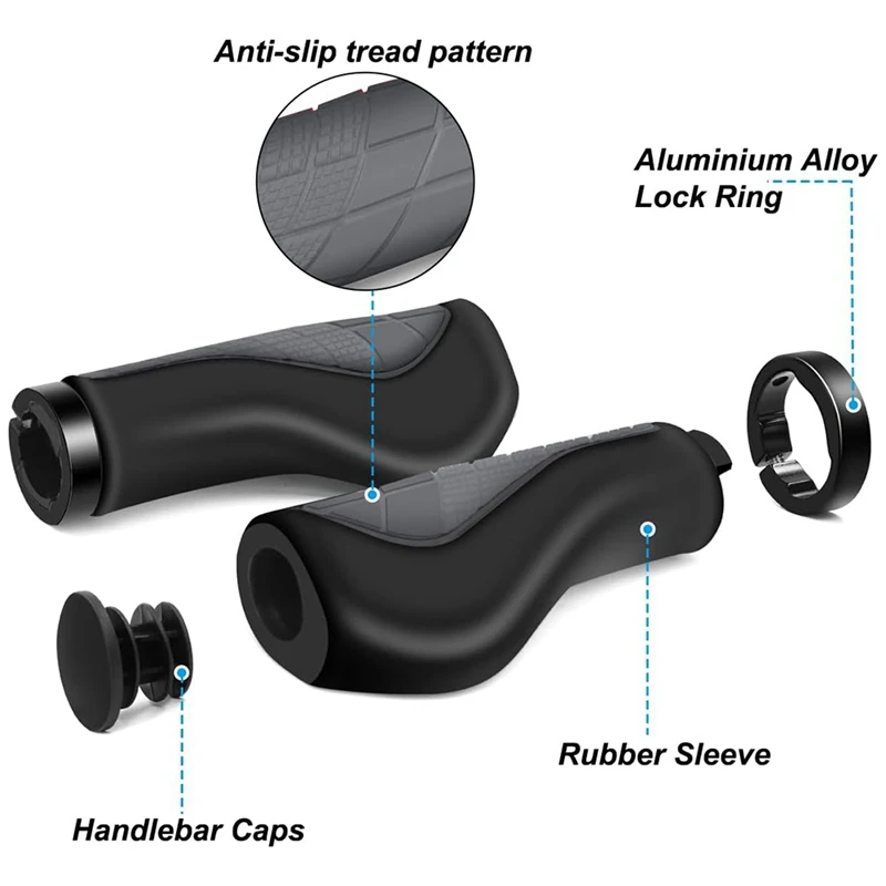 Bicycle Handlebar Grips Ergonomic Grips Non-Slip Rubber Handlebar Grips, Bicycle Handlebar for 22.2mm E-Bike Grey