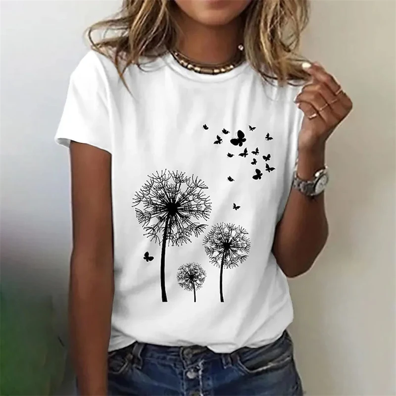 Dandelion 3d Print Women\'s T-Shirts Fashion Loose Top For Women Casual Summer Short Sleeve Tees Street Breathable Y2k T Shirt
