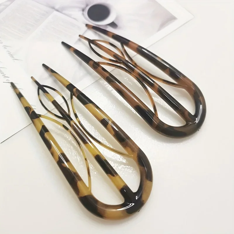 2-Pack U-Shaped Hair Pins, Elegant Minimalist Oval Leopard Print Hair Accessories for Valentine'S Day