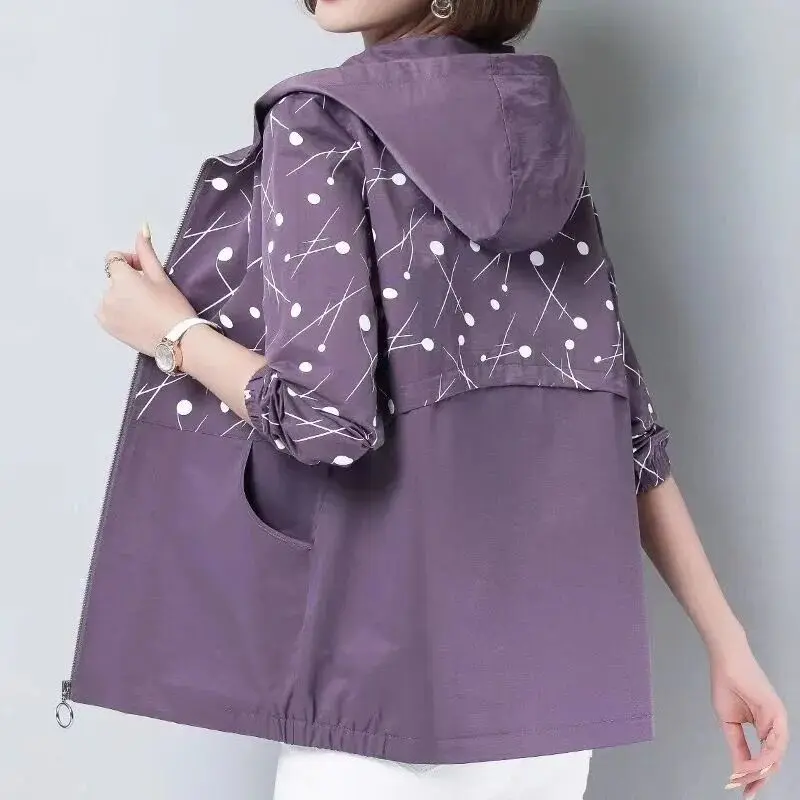 Fashion Zipper Pockets Spliced Printed Hooded Coats Women's Clothing 2023 Autumn Winter Loose Casual Tops Commuter Jackets