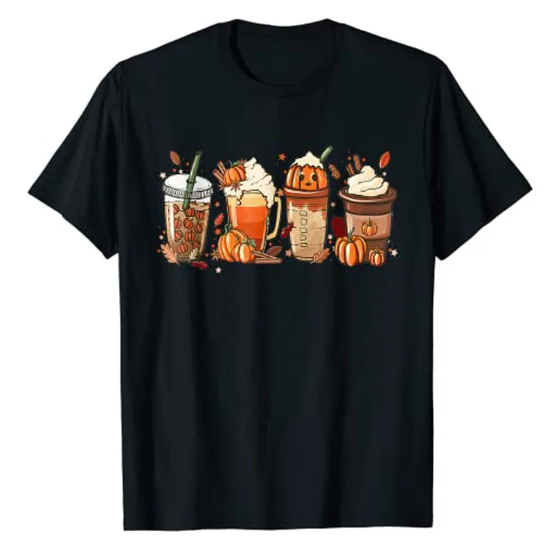 

Happy Fall Y'all Pumpkin Spice Coffee Tees Latte Fall Autumn Season Hello Fall T-Shirt Halloween Costume Gifts Cute Comics Tees