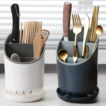 1 Pc Plastic Tableware Storage Rack Storage Chopsticks Knife Spoon Fork Drain Hole with Tray Household Drainage Rack 1