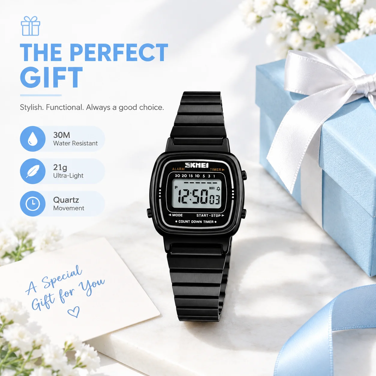 SKMEI Women's Luxury Waterproof Digital Sport Watch - Elegant Small Dial