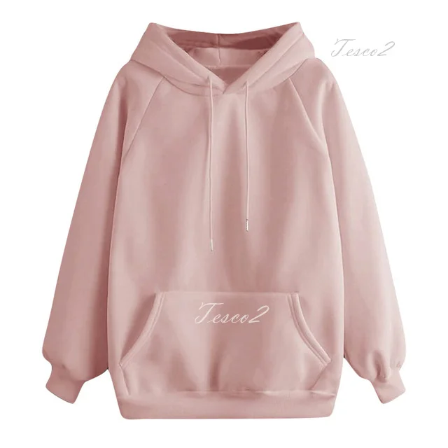 Tesco Solid Women's Hooded For Autumn Winter Wear Plush and Thickened Sweatshirts Loose Korean Basic Style Women's Hooded Shirt