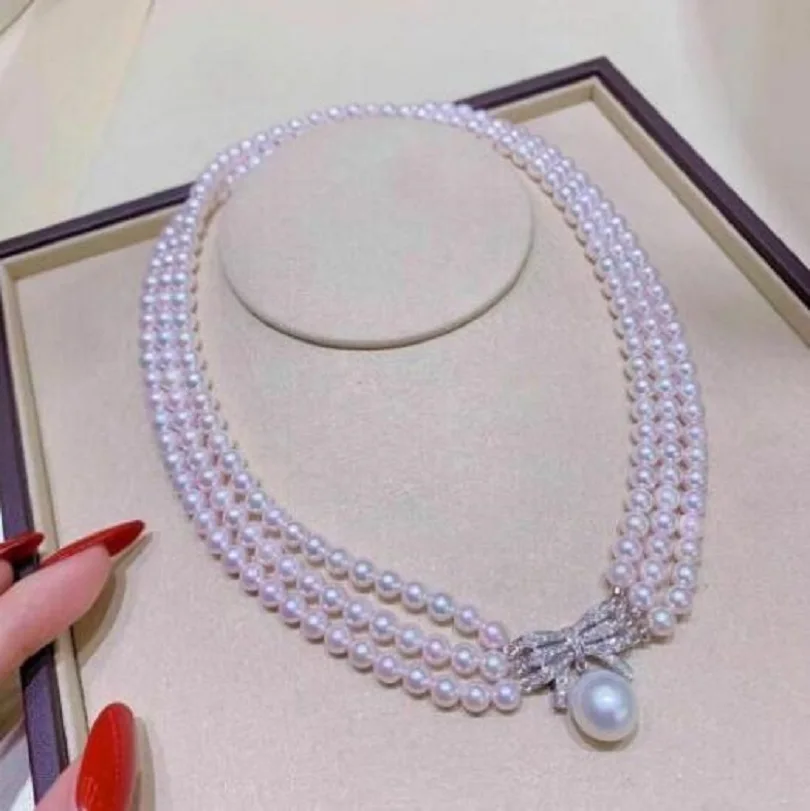 

Triple AAA 6-7mm South China Sea Round White Parl Necklace 18 inch 925S