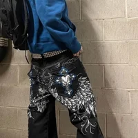 Y2k Street High Waist Gothic Skull Geometry Men Jeans American Retro Hip Hop Fashion Couple Straight Loose Pants 1