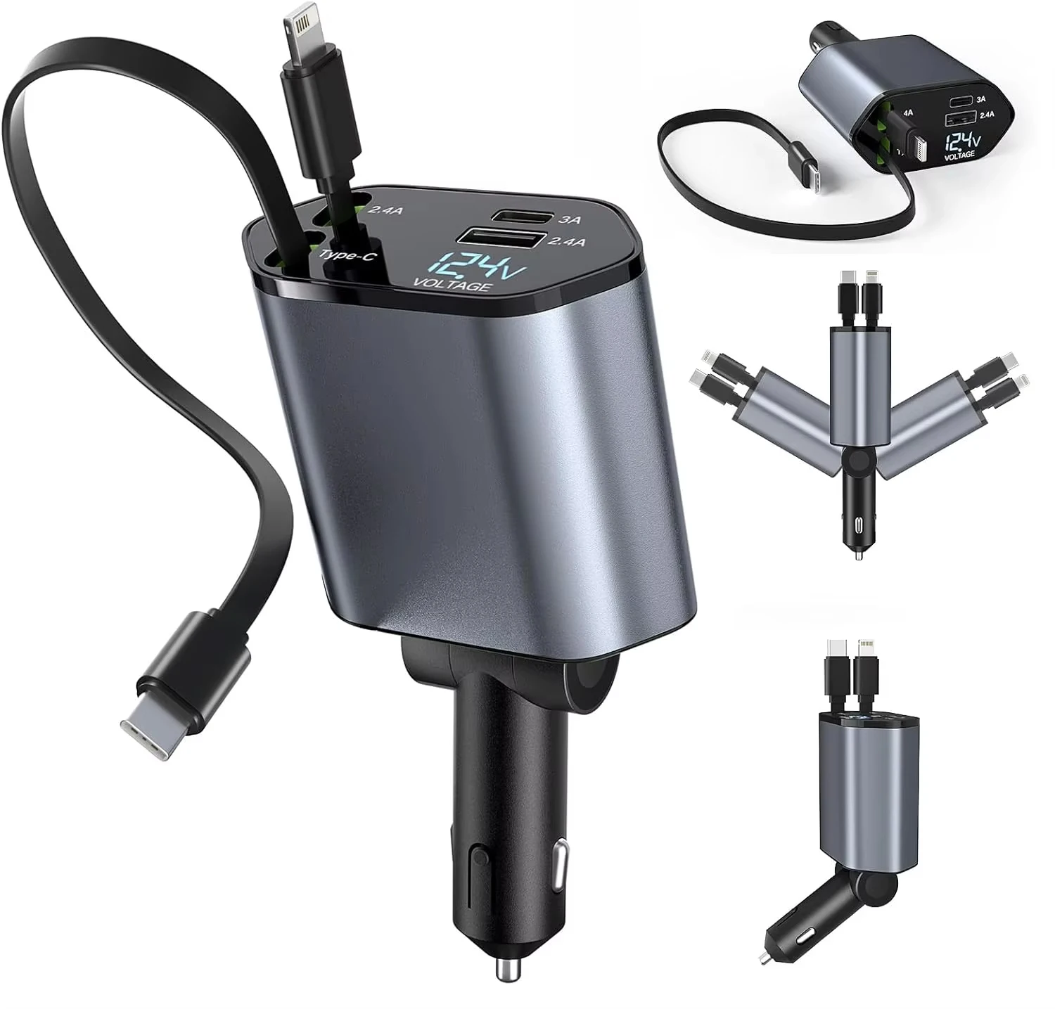 in Retractable Car Charger, 100W Quick Charge with USB Port