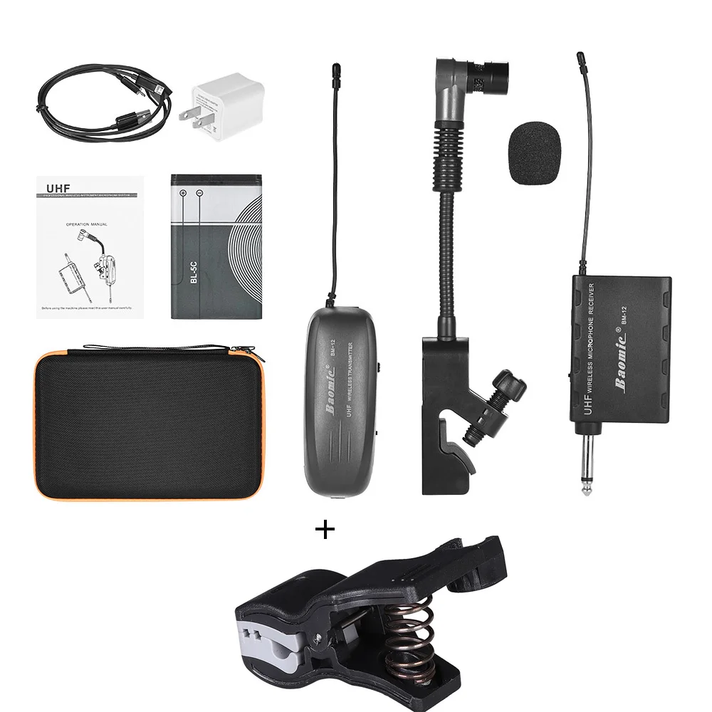 New Baomic BM12V2 Saxe Wireless Microphone Audio Professional UHF Wireless Instrument System Microphone Receiver Saxophone