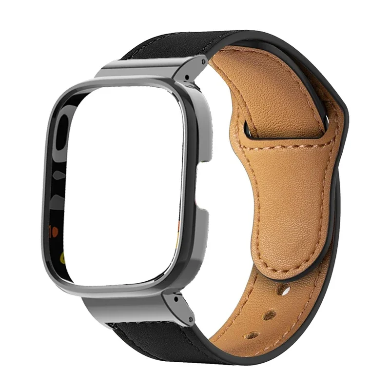 Leather Strap Metal Case Protector for Redmi Watch - Premium Watchband Bracelet Shell Frame