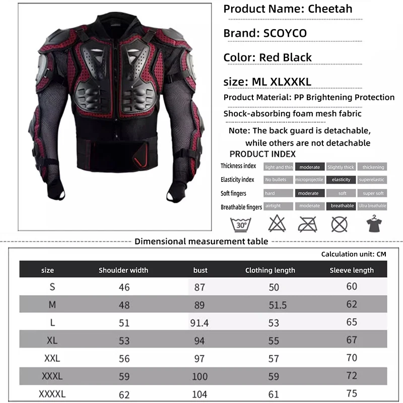 SCOYCO Motorcycle Body Armor Men Motocross Racing Armor Jacket Vest Dirt Bike MTB Anti-collision Anti-fall Chest Back Protective