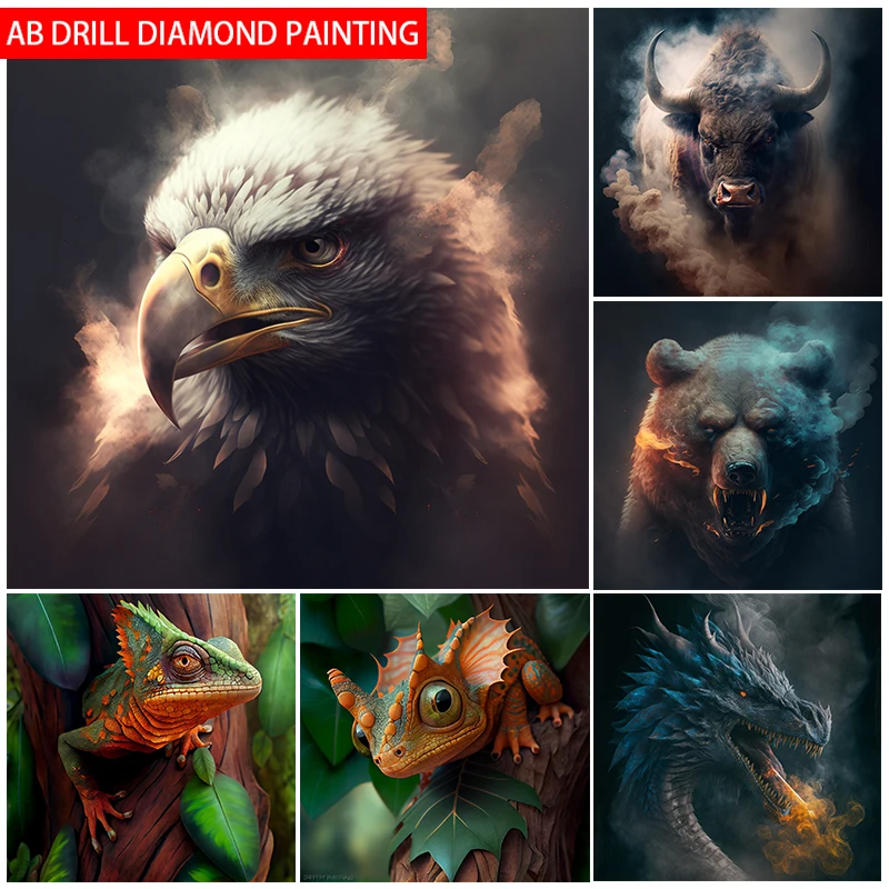 

Animal 5D DIY Diamond Painting Bear Eagle Cow Diamond Mosaic Rhinestone Embroidery Full AB Round/Square Drill Cross Stitch Kits